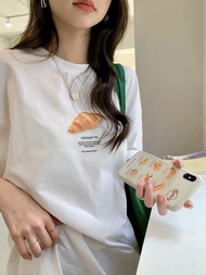 Cow Horn Bread Print Short Sleeve T-Shirt Summer Casual