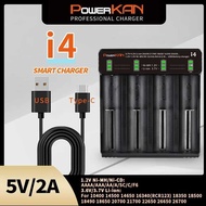 POWERKAN i4 battery charger with LED display for 4 3.7V Li-ion18650 26650 21700 and 1.2V Ni-MH AA AA