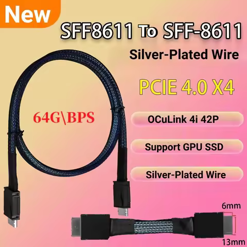 PCIE 4.0 X4 GEN4 Oculink 4i Cable SFF-8611 To SFF 8611 Braided Soft Extension Cable GPU SSD OCuLink 