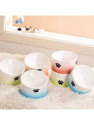 1只貓形陶瓷碗,傾斜邊緣,寬口飲水碗,防傾倒,寵物食品和飲水碗