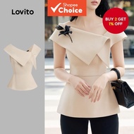 Women Elegant Blouse Asymmetrical Cold Shoulder Spring/summer Khaki Blouse L137ED340