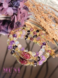 。盛裝出席。k金包銅保色紫水晶鋰雲母晚宴盛裝華麗雙圈設計款