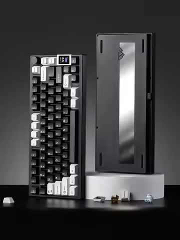 YUNZII AL80 Black Mechanical Keyboard, Hot Swap Wireless QMK/VIA Aluminum Gaming Keyboard with Smart
