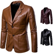 Jaket Kulit Fesyen Korea Baru Lelaki Musim Bunga Musim Gugur Saiz Besar PU Motosikal Slim Fit Jaket 