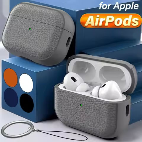 Litchi Leather Headphone Case For AirPods 4 3 2 1 Earphones Protective Cases For Apple AirPods Pro 1