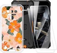 Orange Flowers Pattern Case Compatible with Oukitel WP23 Plus + [2 Pack] Screen Protector Tempered G