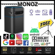 MONOZ NANO 10 Years Warranty Smart Android Projector Mini 6000 Lumens HD 1080P 4K WiFi LED Projector for Home Theater