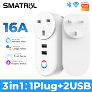 SMATRUL Tuya Wifi Smart USB Socket Us Plug 16A Outlet Adapter Charging Voice Timing Smart Life App E