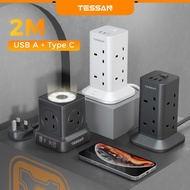 TESSAN Tower Extension Multi Plug Adapter Socket with  USB C Extension Cord with Type C