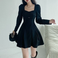 KA5 New Year Autumn and Winter New Bubble Long Sleeve Small Standard Dress Feminine Square Neck Wais