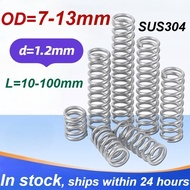 SUS304 Compression spring, d1.2mm*OD7-13mm*L10-100mm, return spring, 304 stainless steel Compressive