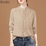 ZANZEA เสื้อคอยาวแขนเสื้อยืนลำลองผู้หญิงเสื้อย้อนยุคเสื้อลายสก๊อตเช็ค #8