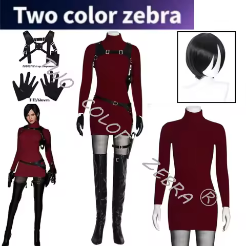 Ada Wong Cosplay Red Turtleneck Knit Dress Costume Movie Resident Evil 4 Remake Black Harness Belt W