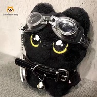 Black Cat Plush Toy Doll - Guitar Rock Punk Style Cuddly Pillow for Couple Birthday Gifts
