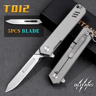 Mini CNC Titanium Alloy Scalpel Fast Open Folding EDC Outdoor Unpacking Pocket With 10Pcs ใบมีดแบบถอ