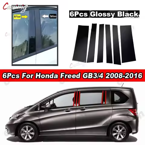 Window Door Column B C Pillars Post Cover Trim Glossy Black Carbon Fiber Mirror Effect Sticker For H