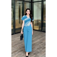 Set Đồ Nữ Thiết Kế Đồ Đũi Cao Cấp Áo Cộc Cổ Tim Quần Đũi Suông Nữ Hascoo Mã R69