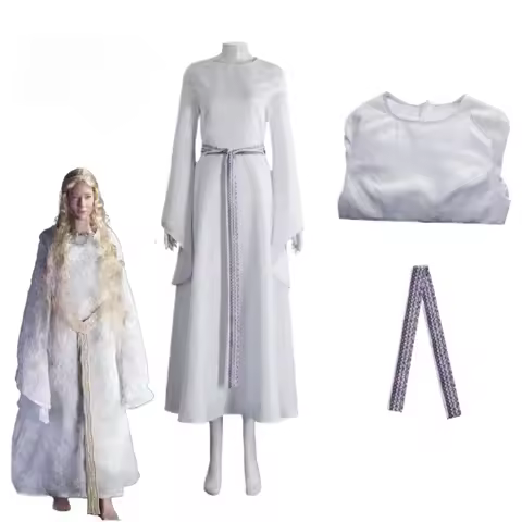 Movie Elves Queen Galadriell Cosplay Costume Elves White Long Dress Embroidery Evening Dress Hallowe