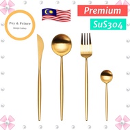 READY STOCK Premium Quality Stainless Steel SUS304 Gold Cutlery Gold Spoon Gold Folk Fine Dining Sud