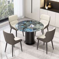 ST/🏮ZDCStone Plate Dining Table One Table Four Chairs Small Apartment Home Dining Table Modern Simple round Marble Meeti