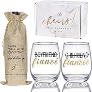 Engagement Gifts for Couples, Boyfriend and Girlfriend Wine Glass and Wine Bag Gift Set, Fiance Fian