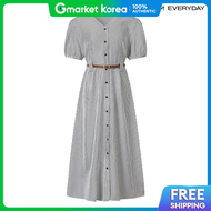 Minimum Everyday V-Neck Stripe Belted Short-Sleeve Long Dress (Ec2Ow044D)