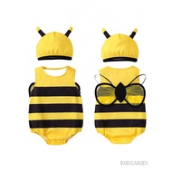 //-Baby Girls Bee Costume Stripe Round Neck Sleeveless Romper +Hat +Wings