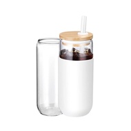 HUYAN Silicone Glass Cup With Lid and Straw withProtective Sleeve Bamboo Lid Water Drinking Tumbler 