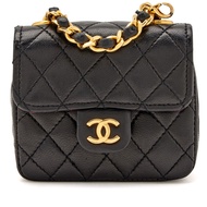 Chanel Black Quilted Lambskin Mini Flap Bag Belt with Coco Chain Gold Hardware, 1980s