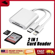 2 IN 1 OTG Card Reader Lightning USB-C SD/TF Card Camera Adapter Multi-Card Reader Dual Slot Plug&Pl