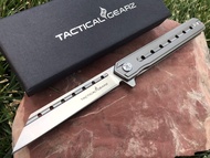 TACTICAL GEARZ Titanium Pocket Folding Knife for EDC! Solid Tc4 Titanium Handle! D2 Steel Tanto Blad