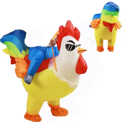 Inflable Adult Halloween Costumes Rooster Riding Glass Chicken Costume Halloween Costumes Blow up Co