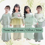 RAYA 2024 Kids Girl SAGE GREEN / OLIVE / MINT Kurung Moden / Peplum - ( Baju Kurung Budak Perempuan Hijau Lembut )