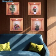 BACK2LIFE 4pcs Plant Potted Wall Stickers, PVC Green Plant Simulate 3D Wallpapers, Home Stickers Sel