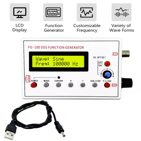 FG-100 DDS Function Signal Generator Frequency Counter 1Hz - 500KHz Signal Source Module Sine+Square