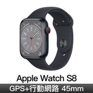 (福利品) Apple Watch S8 GPS+LTE 45mm/午夜鋁/午夜運動錶帶 (無錶帶/充電線) 3K639TA/A