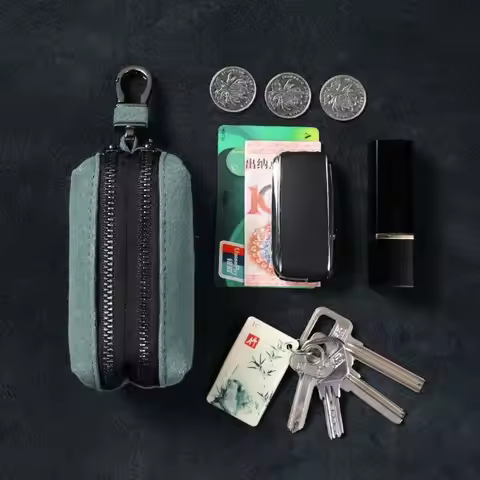 Portable Suede Leather Keychain Wallet Zipper Multifunctional Coin Purse Large-Capacity Key Holder O