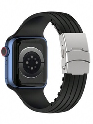 1入組黑色硅膠男士蘋果手錶帶，適用於蘋果手錶9、Ultra SE、8、7、6、5、4、3、2、1系列，時尚運動彈性手腕帶，適用於38mm、40mm、41mm、42mm、44mm、45mm、Ultra 49mm手錶帶，智慧手錶帶手環，適用於蘋果手錶帶配件