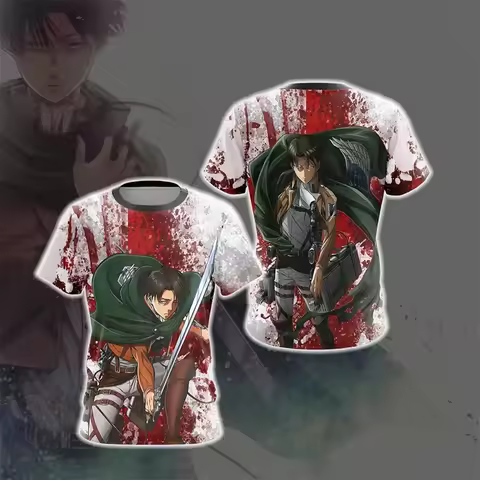 Men's 3d printed comic T-shirt, anime attack Titan Levi Ackerman graphic T-shirt, Harajuku fashion c