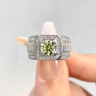 1 chiếc nhẫn cưới kim cương Moissanite xanh ô liu 1ct đơn giản và thanh lịch dành cho nam, thiết kế 