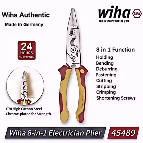 Wiha 45489 Multifunctional 8-in-1 Industrial Electrician Insulated Wire Strippers Pointed Crimping a