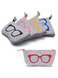 1入組羊毛氈眼鏡袋眼鏡盒筆收納袋帶拉鍊眼鏡盒眼鏡配件,男女學生適用