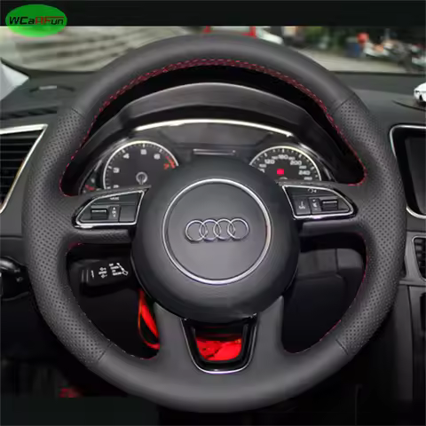 DIY Black Artificial Leather Car Steering Wheel Cover For Audi Q3 Q5 Q7 2015-2018 Leather Braid