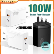 100W Super Fast Wall Charger Dual Ports Travel Conversion Socket QC5.0+PD25W Power Charging Adapter 