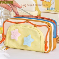 PIXELHIVE​ Y2K Star Stationery Bag, 7 Multilayer Desktop Storage Korean Pencil Case, Sweet Large Cap