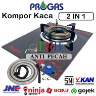 Kompor Gas Tanam Kaca Progas 1 2in1 Tempered Glass Bergaransi Resmi Bonus Selang Gas + Regulator KOM