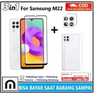 LAYAR 3in1 Tempered Glass Package Samsung Galaxy M22 M32 Full Cover Anti-Scratch Glass Full Screen S