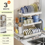 GSlife 2/3ชั้น แข็งแรง ชั้นวางจานสแตนเลส ชั้นวางจานล้างจาน ป้องกันการลื่นไถล ชั้นวางของห้องครัว
