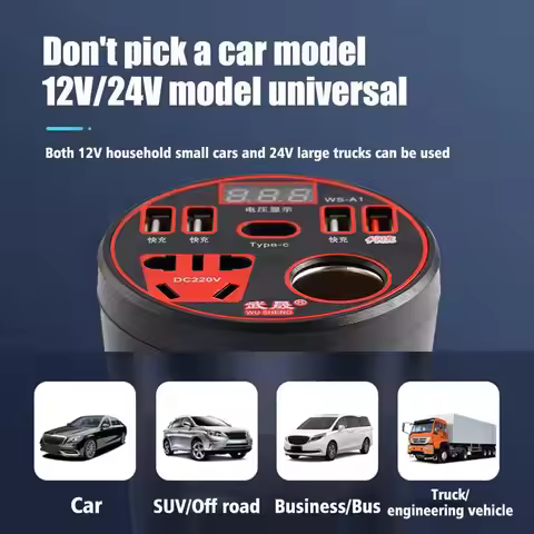 1PC Car Power Inverter 24V 12v 220v 120W Led Display Cigarette Lighter + Ports v 3 220 USB inversor 