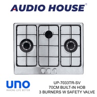 [BULKY] UNO UP-7033TR-SV 70CM BUILT-IN HOB 3 BURNERS W SAFETY VALVE ***1 YEAR WARRANTY***